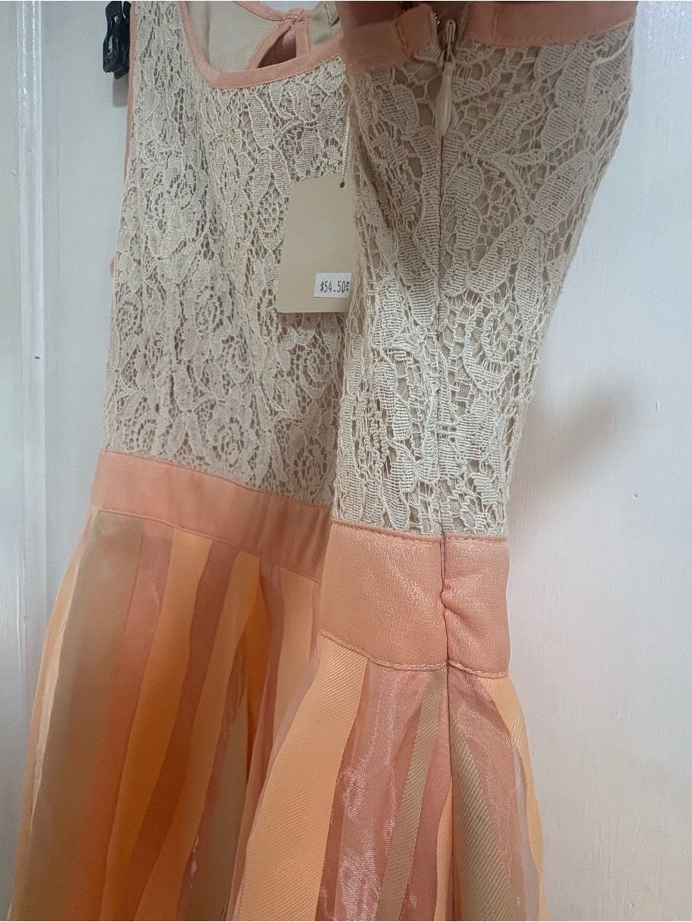 Ryu Peach Lace Bodice Striped Skirt Dress - Picture 5 of 10